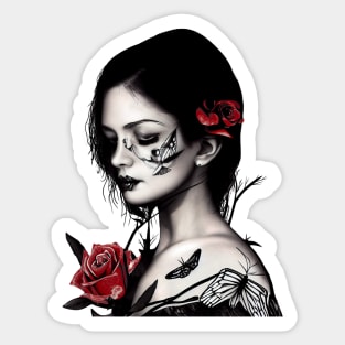 Girl with a Rose & Butterfly Tattoos Sticker